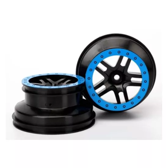 Wheels, SCT Split-Spoke, black, blue beadlock style, dual p, TRX5884A