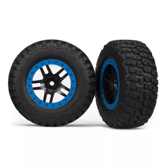 Tire & wheel assy, glued (SCT Split-Spoke, black, blue beadl