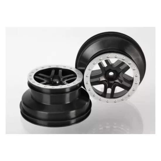 Wheels, SCT Split-Spoke, black, satin chrome beadlock style
