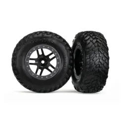 Tires & wheels, glued on SCT Black chrome wheels TSM Rated, TRX5889