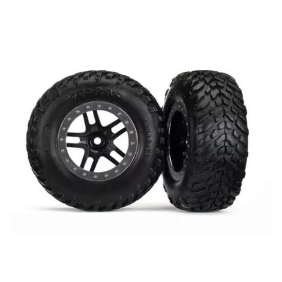 Tires & wheels, glued on SCT Black chrome wheels TSM Rated, TRX5889