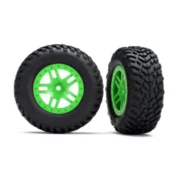 Tires & wheels, assembled, glued (SCT Split-Spoke green wheels, SCT off-road rac