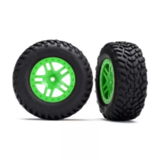 Tires & wheels, assembled, glued (SCT Split-Spoke green wheels, SCT off-road rac