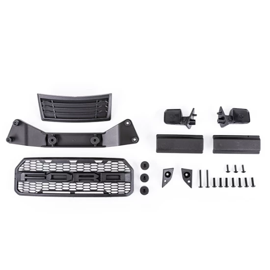 Grille/ grille mount/ mirrors, side (left & right)/ mirror mounts (left & right)/ body mount adapter/ rear latch retainers (2)/ 2.6x8mm BCS (self-tapping) (3)/ 2.6x20mm BCS (self-tapping) (2)/ 3x10mm BCS (8) (fits #5916 body)