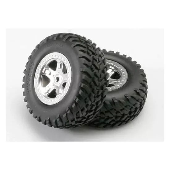 Tires & wheels, assembled, glued (SCT, satin chrome wheels (, TRX5973