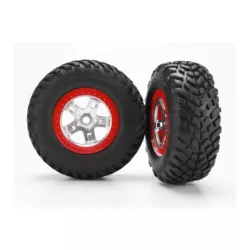 Tires & wheels, assembled, glued (SCT, satin chrome, red bea, TRX5973R
