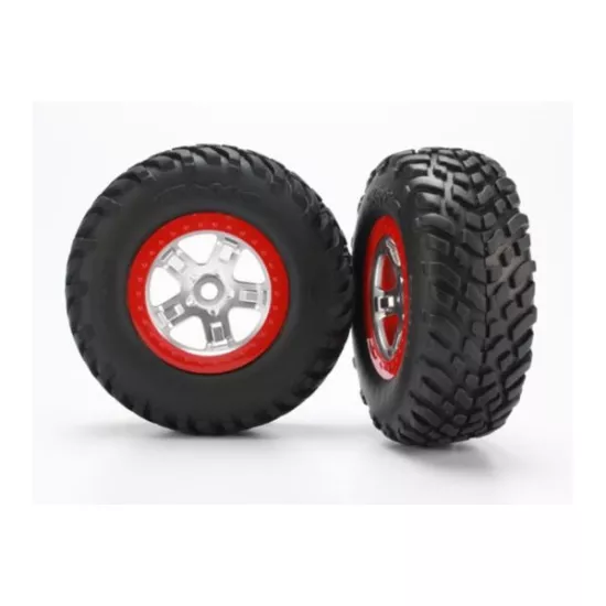 Tires & wheels, assembled, glued (SCT, satin chrome, red bea, TRX5973R