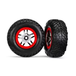 Tires & wheels, glued on SCT chrome split spoke wheels TSM, TRX5977