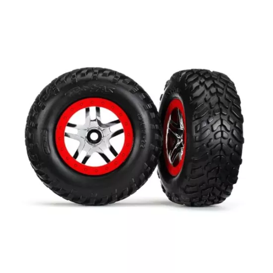 Tires & wheels, glued on SCT chrome split spoke wheels TSM, TRX5977