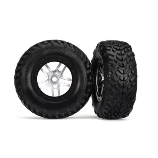 Tires & wheels, glued on SCT satin hrome split sp wheels TSM, TRX5978