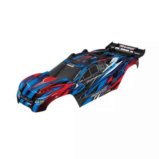 Body, Rustler 4X4 VXL, blue/ window, grille, lights decal sheet (assembled with front & rear body mounts and rear body support for clipless mounting)