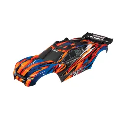 Body, Rustler 4X4 VXL, orange/ window, grille, lights decal sheet (assembled with front & rear body mounts and rear body support for clipless mounting)