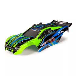 Body, Rustler 4X4, green & blue/ window, grille, lights decal sheet (assembled with front & rear body mounts and rear body support for clipless mounting)