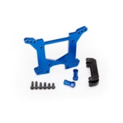 Shock tower, rear, 7075-T6 aluminum (blue-anodized) (1)/ body mount bracket (1)