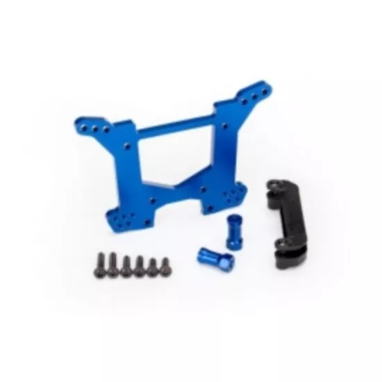Shock tower, rear, 7075-T6 aluminum (blue-anodized) (1)/ body mount bracket (1)