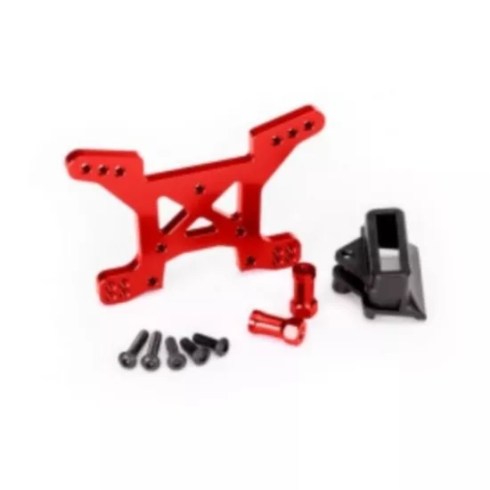Shock tower, front, 7075-T6 aluminum (red-anodized) (1)/ body mount bracket (1