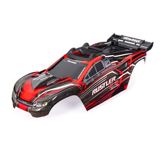 Body, Rustler 4X4, red (painted, decals applied) (assembled with front & rear body mounts and rear body support for clipless mounting)
