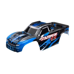 Body, Stampede 4X4 Brushless, blue (painted, decals applied) (assembled with front & rear body mounts and rear body support for clipless mounting)