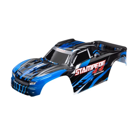 Body, Stampede 4X4 Brushless, blue (painted, decals applied) (assembled with front & rear body mounts and rear body support for clipless mounting)