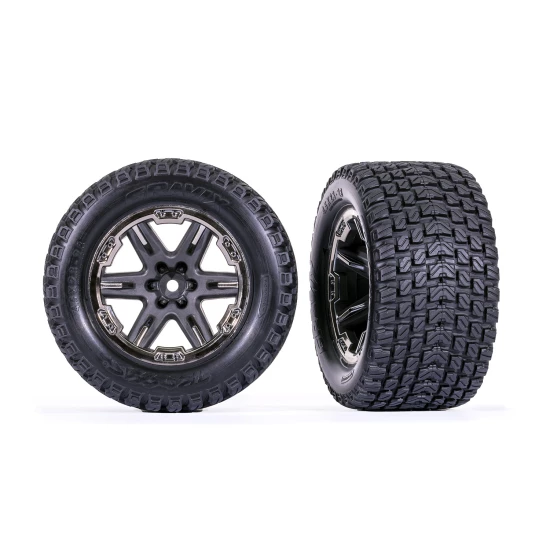 Tires & wheels, assembled, glued (2.8') (RXT charcoal gray & black chrome wheels, Gravix tires, foam inserts) (4WD electric front/rear, 2WD electric front only) (2) (TSM rated)