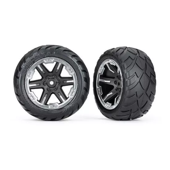 Tires & wheels, assembled, glued (2.8') (RXT black & chrome wheels, Anaconda tires, foam inserts) (2WD electric rear) (2) (TSM rated)