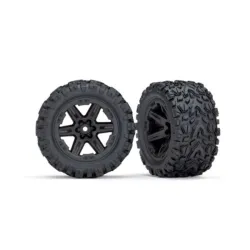 Traxxas Tires and wheels, assembled glued 2.8 Rustler 4X4 black wheels Talon Extreme