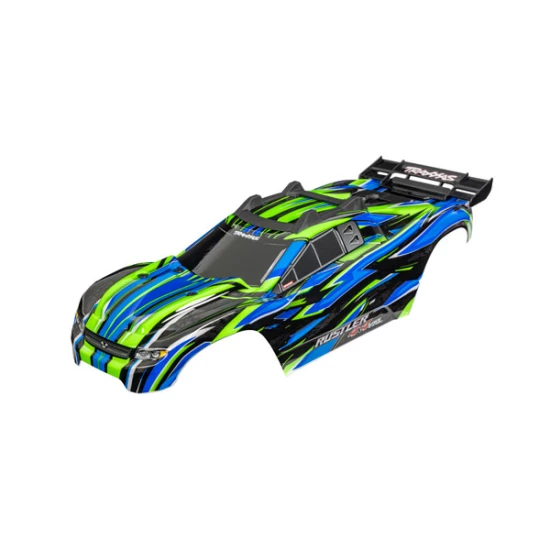 Body, Rustler 4X4 VXL, green (painted, decals applied) (assembled with front & rear body mounts and rear body support for clipless mounting)