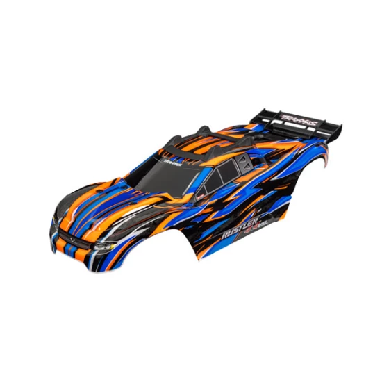 Body, Rustler 4X4 VXL, orange (painted, decals applied) (assembled with front & rear body mounts and rear body support for clipless mounting)