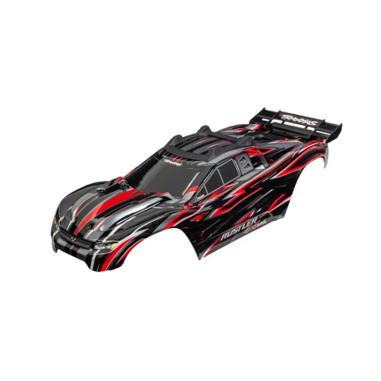 Body, Rustler 4X4 VXL, red (painted, decals applied) (assembled with front & rear body mounts and rear body support for clipless mounting)