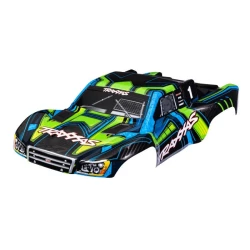 Body, Slash 4X4 (also fits Slash VXL & Slash 2WD), green and blue (painted, decals applied) (assembled with front & rear latches for clipless mounting)