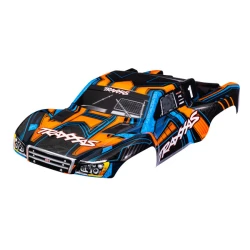 Body, Slash 4X4 (also fits Slash VXL & Slash 2WD), orange and blue (painted, decals applied) (assembled with front & rear latches for clipless mounting)