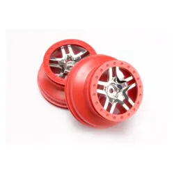Wheels, SCT Split-Spoke, chrome, red beadlock style, dual pr, TRX6872A