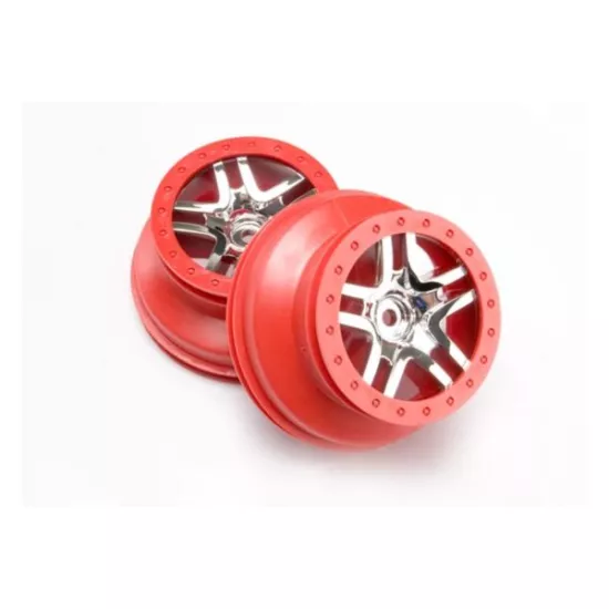 Wheels, SCT Split-Spoke, chrome, red beadlock style, dual pr, TRX6872A