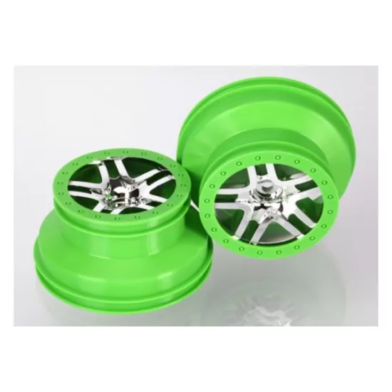 Wheels, SCT Split-Spoke, chrome, green beadlock style, dual, TRX6872X
