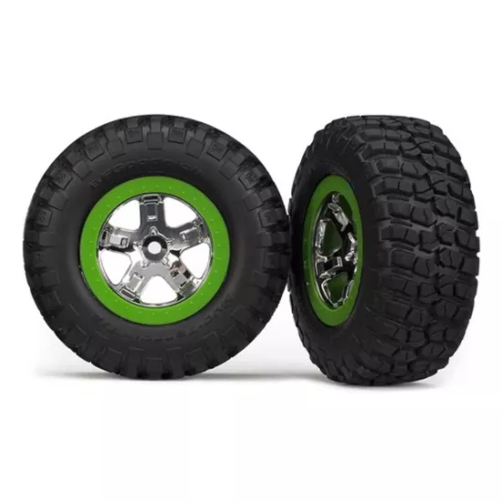 Tire & wheel assy, glued (SCT, chrome, green beadlock wheel,