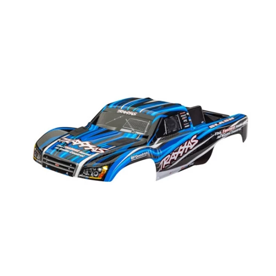 Body, Slash 4X4 (also fits Slash VXL & Slash 2WD), blue (painted, decals applied) (assembled with front & rear latches for clipless mounting)