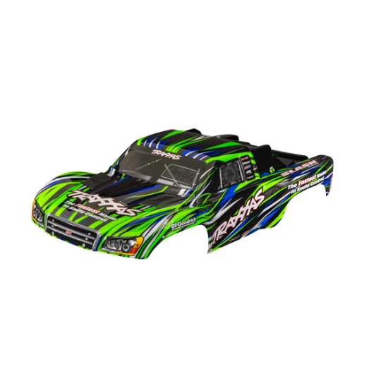 Body, Slash 4X4 (also fits Slash VXL & Slash 2WD), green (painted, decals applied) (assembled with front & rear latches for clipless mounting)