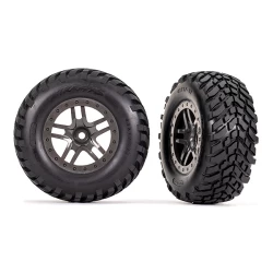 Tires & wheels, assembled, glued (SCT Split-Spoke gray beadlock style wheels, SCT off-road racing tires, foam inserts) (2) (4WD f/r, 2WD rear) (TSM rated)