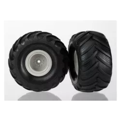 Tires & wheels, assembled (Monster Jam replica grey wheels,, TRX7265