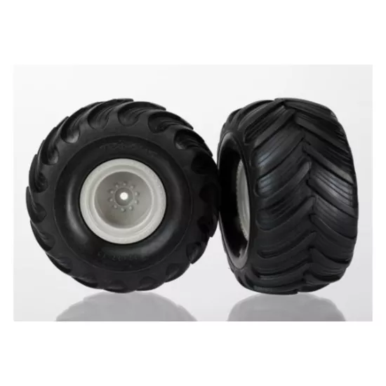 Tires & wheels, assembled (Monster Jam replica grey wheels,, TRX7265