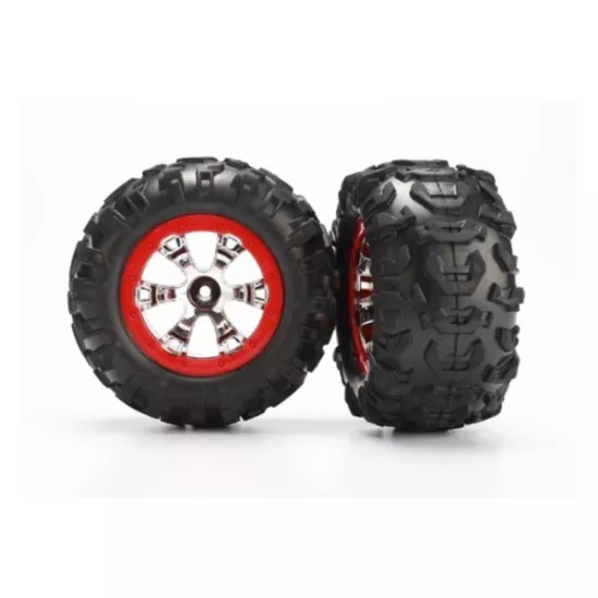 Tires and wheels, assembled, glued (Geode chrome, red beadlo, TRX7272