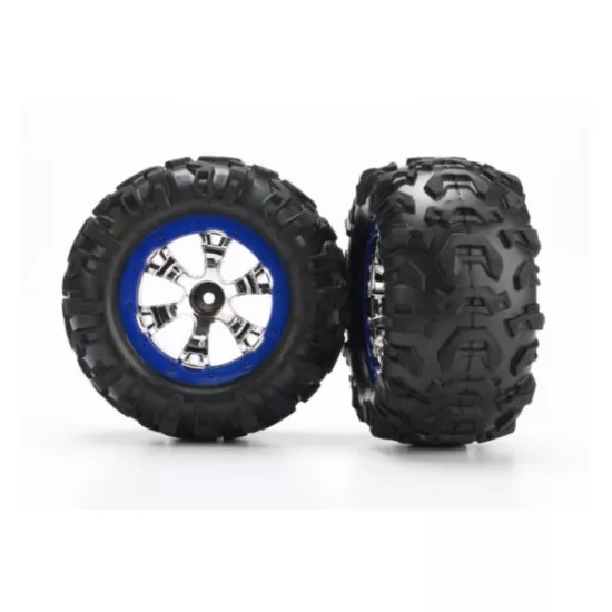 Tires and wheels, assembled, glued (Geode chrome, blue beadl, TRX7274