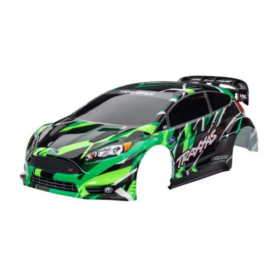 Body, Ford Fiesta ST Rally VXL, green (painted, decals applied) (assembled with rear wing, body support, & body mount latches for clipless mounting)