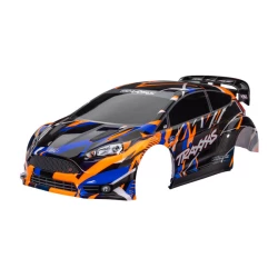 Body, Ford Fiesta ST Rally VXL, orange (painted, decals applied) (assembled with rear wing, body support, & body mount latches for clipless mounting)