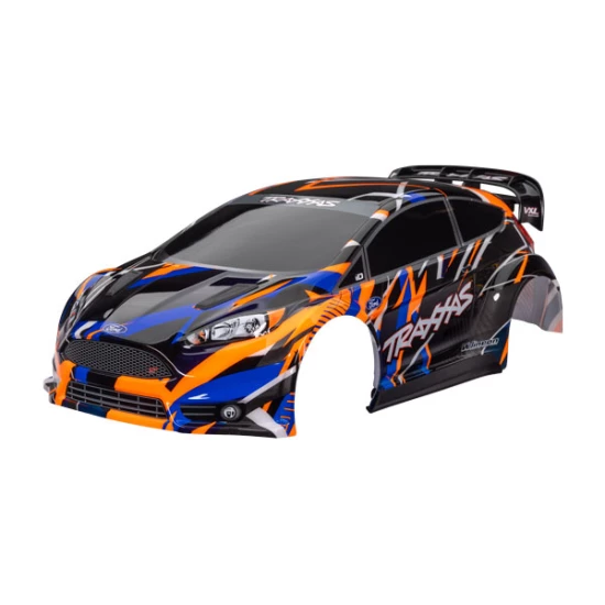 Body, Ford Fiesta ST Rally VXL, orange (painted, decals applied) (assembled with rear wing, body support, & body mount latches for clipless mounting)