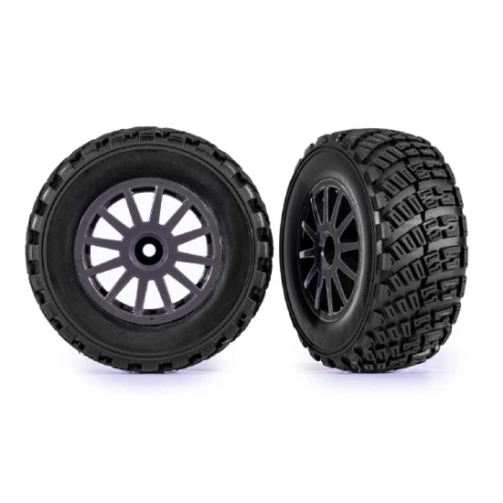 Tires & wheels, assembled, glued (gray wheels, gravel pattern tires, foam inserts) (2) (TSM rated)