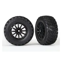 Tires & wheels, assembled, glued (black wheels, gravel patte, TRX7473T