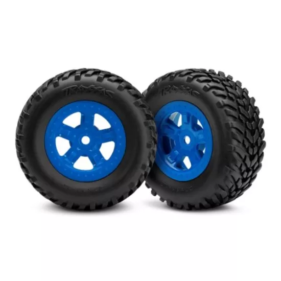 Tires and wheels, ass, glued (SCT blue wheels, SCT off-road, TRX7674