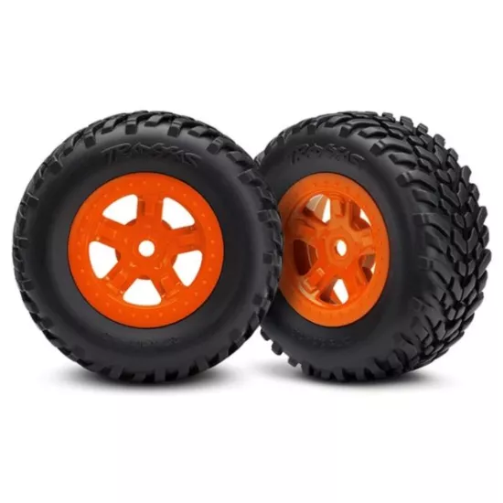 Tires and wheels, ass, glued (SCT Orange wheels, SCT off-r, TRX7674A