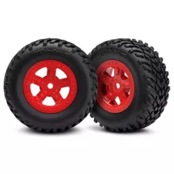 Tires and wheels, ass, glued (SCT Red wheels, SCT off-road, TRX7674R